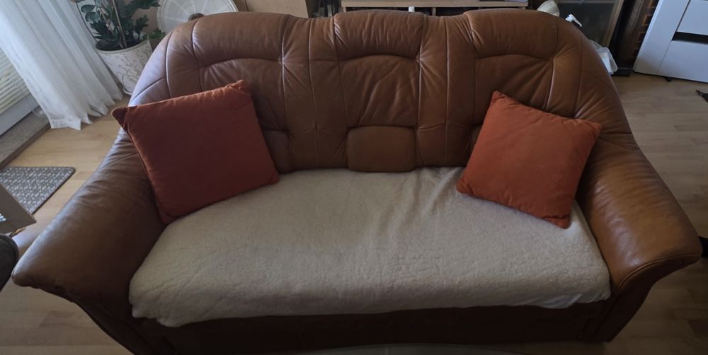 Sofa rozkładana, skóra naturalna