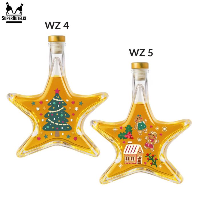 5x Butelki GWIAZDKA 200 ml z korkami na nalewki świąteczne prezenty