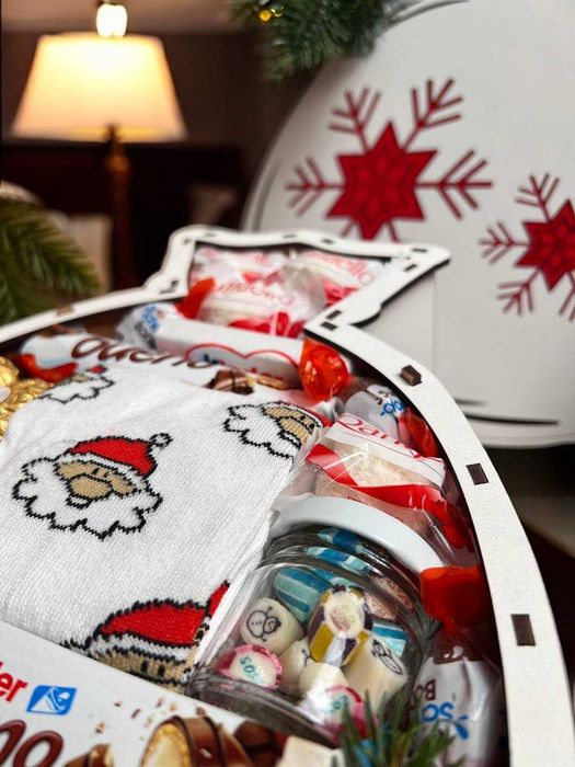 Новогодний бокс, подарочный бокс в виде мешочка, наложка