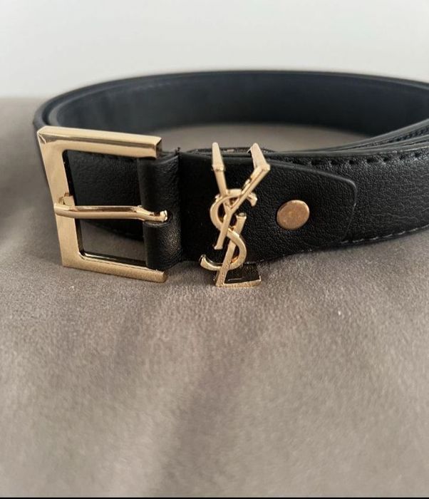 Nowy Pasek Damski YSL czarny złoty Skórzany