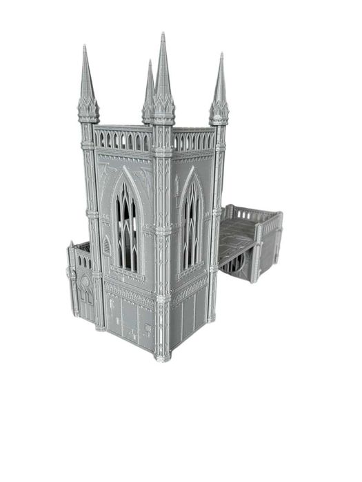 Baszta gotycka ze stróżówką, teren do gier bitewnych grimdark, druk 3D