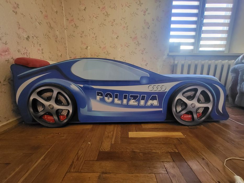 Кровать машина Audi Полиция Синяя с подсветкой и под.механизмом