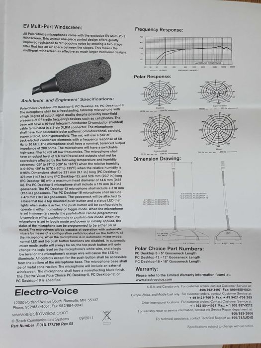 Микрофон Electro-voice PolarChoice Desktop 18