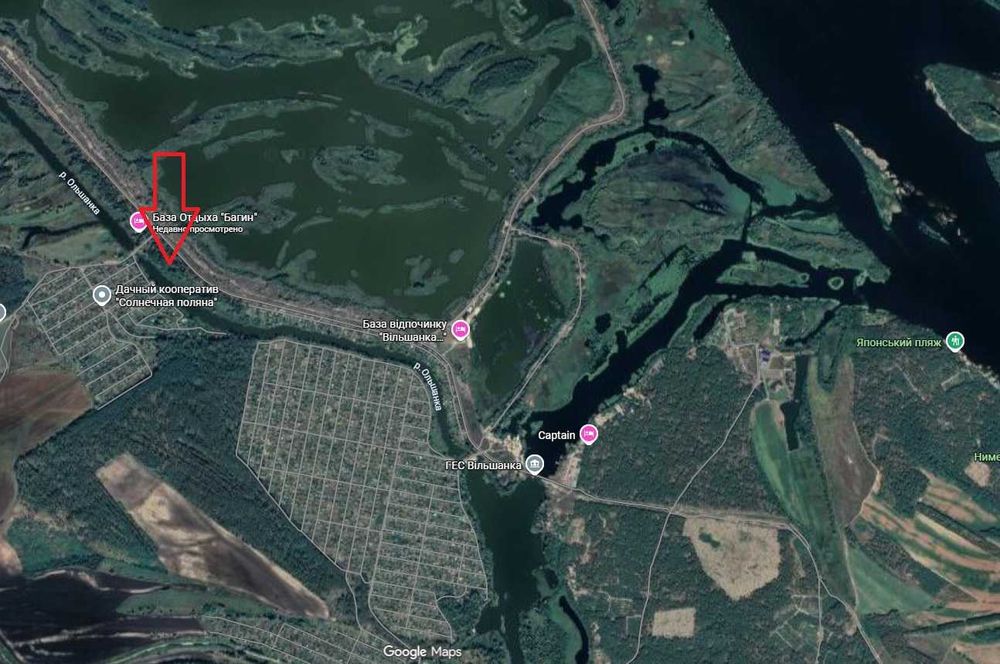 36 соток з виходом на р. Вільшанка біля д/к "Сонячна Поляна"