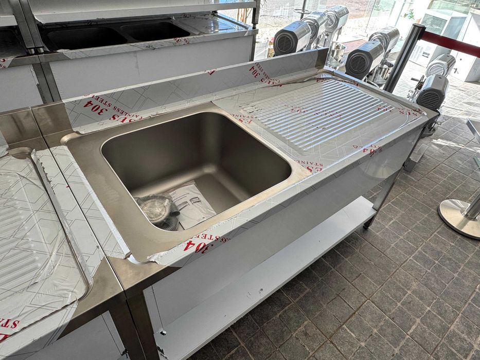 ACM1654 - Bancada de Lavagem Inox 1,5m de 1 Pio 50x50cm - NOVA