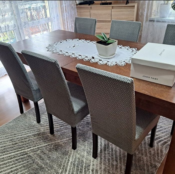 Nowe pokrowce na krzesła 6 sztuk żakardowe szare popielate loft boho