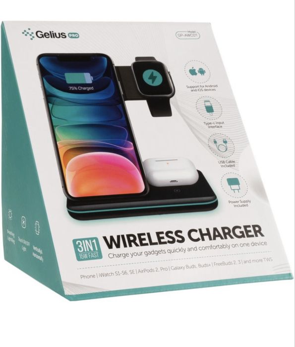 Бездротовий зарядний пристрій Gelius 3in1 15W GP-AWC01 Black