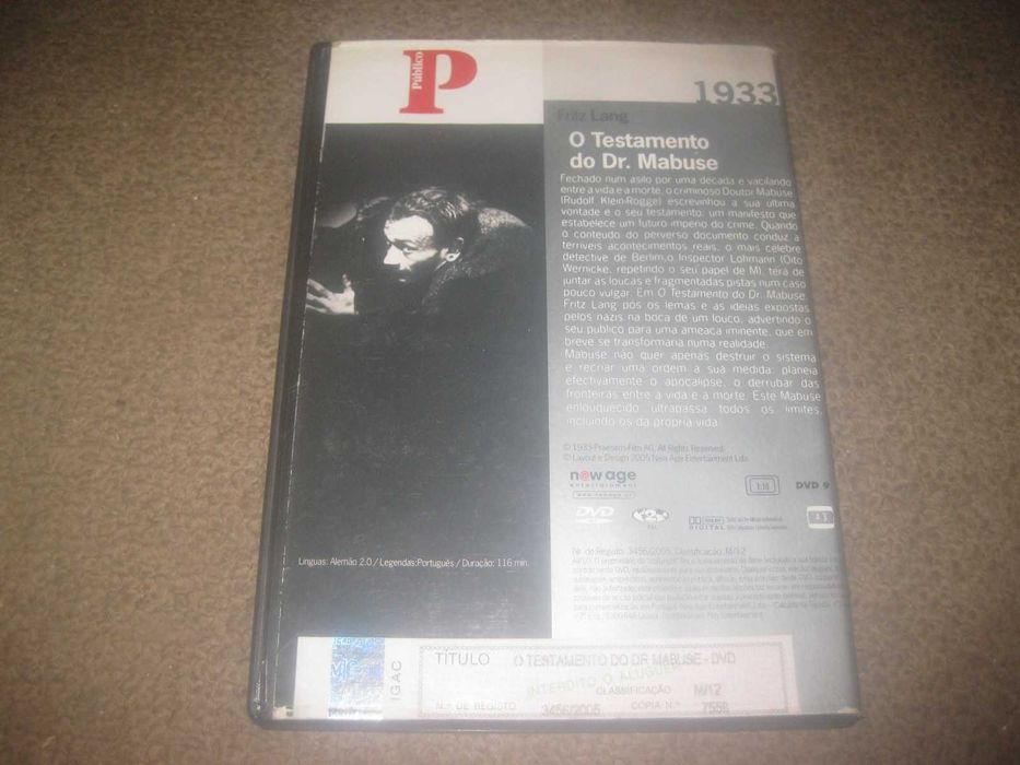 DVD "O Testamento do Dr. Mabuse" de Fritz Lang