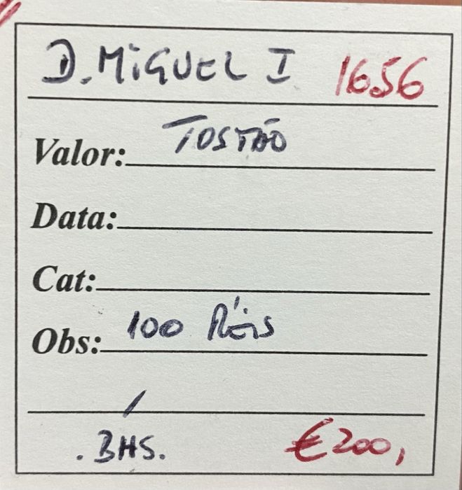 Moeda 1656 - D. MIGUEL I - Tostao 100 Reis