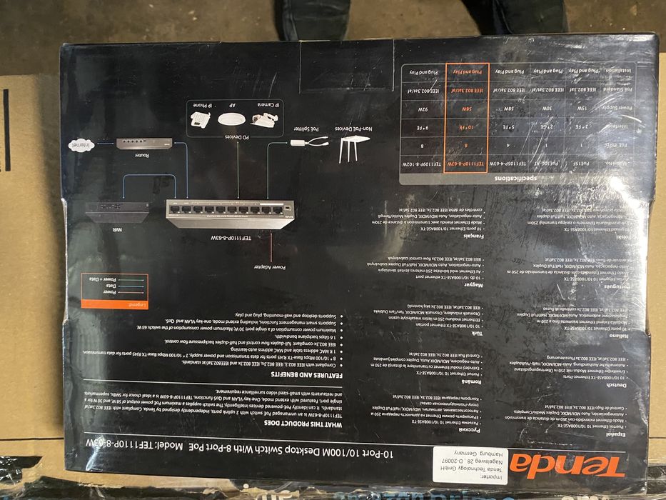 Switch tenda tef1110p 8-63w 10 portowy ethernet