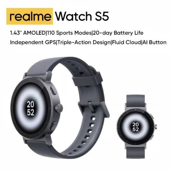 TOP! Смарт-годинник Realme Watch S5 (Rock Grey) — Global Version, AMOLED 1.43", GPS, Gemini Assistant, GLOBAL