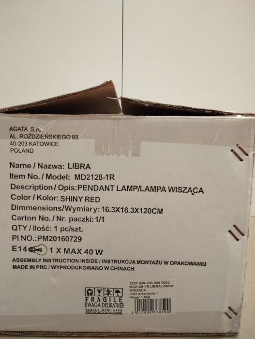 Lampa wisząca czerwona