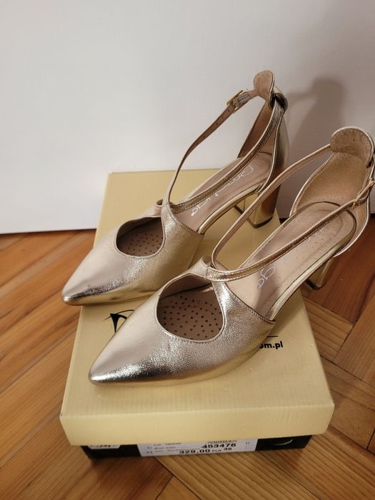 Złote skórzane półbuty Prestige Eurobuty