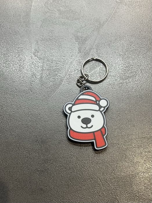 Chaveiro urso polar de Natal com gorro e cachecol