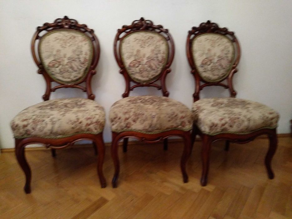 Krzesła Ludwik Filip, komplet 3 sztuki, orginał z epoki, do renowacji,