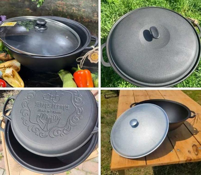 Чавунний / чугун казан WOK 8 л - 12 л - 15 л з кришкою - сковородою