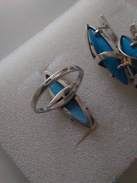 Серебро. Набор с золотыми пластинами.