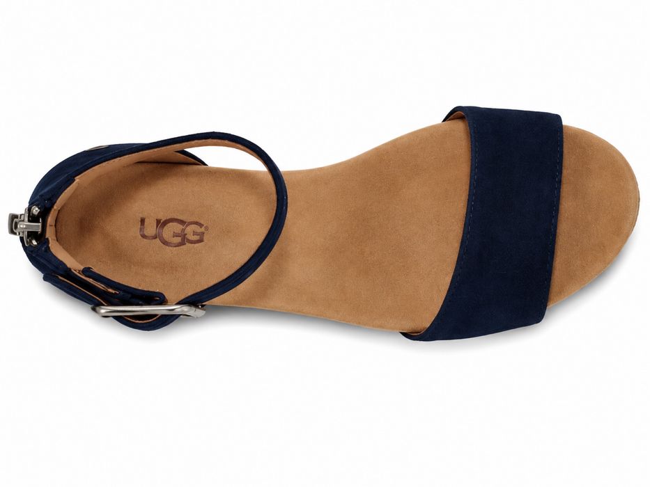 Жіночі босоніжки UGG Zoe II оригінал замшеві темно-сині на танкетці 38