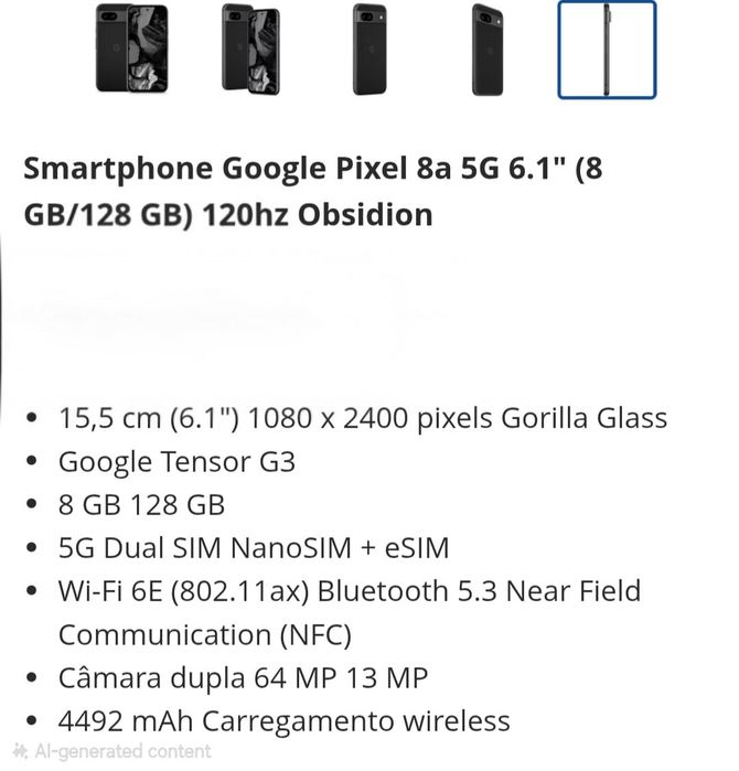 Google Pixel 8a 5G com Inteligência Artificial Super Potente