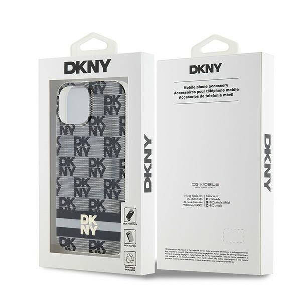DKNY DKHMP14SHCPTSK iPhone 14 / 15 / 136.1" czarny/black hardcase IML Checkered Mono Pattern & Printed Stripes MagSafe