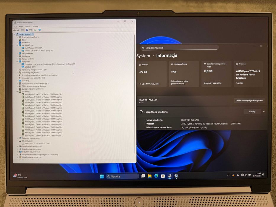 Laptop Lenovo Legion Slim 5 | RTX4070 | 7840HS | 16/512 | GWARANCJA