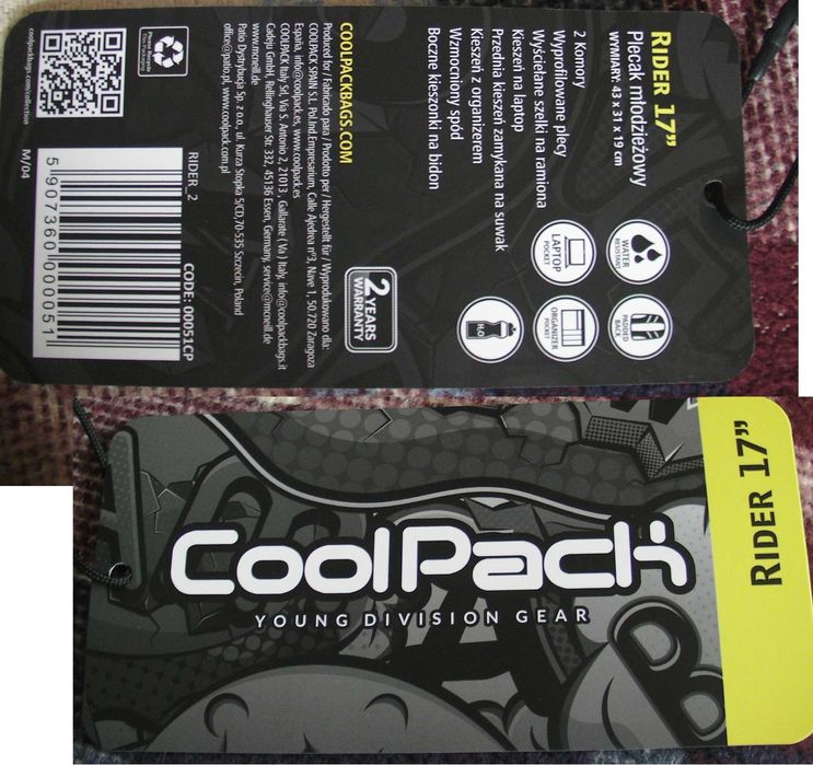 Coolpack duży praktyczny plecak tornister 3-komorowy nieprzemakalny
