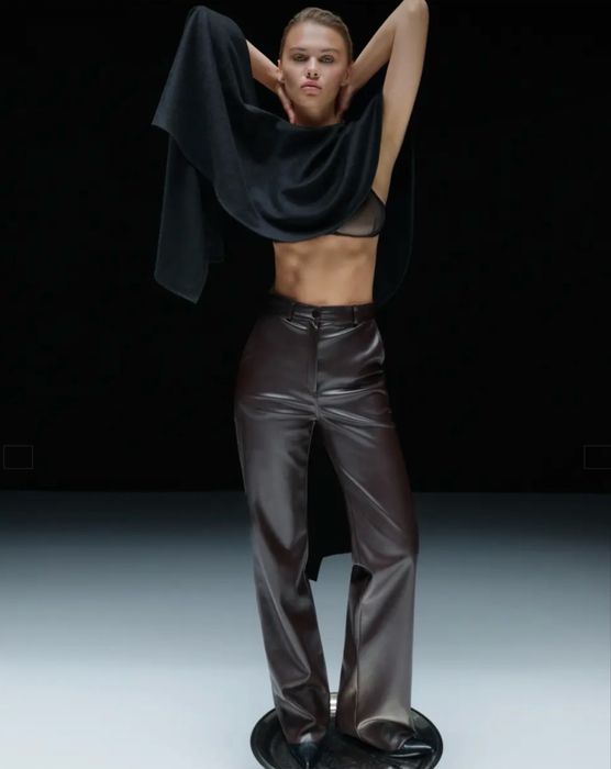 Шкіряні брюки шоколадного кольору бренд Papaya