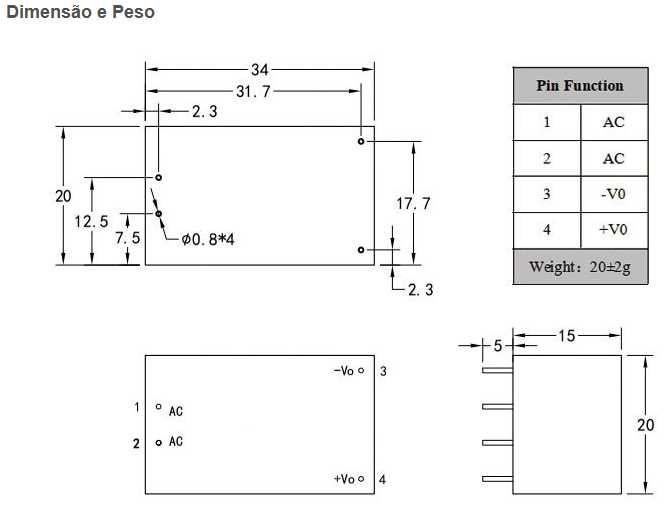 Fonte de alimentação de comutação isolada 220V AC - 5V DC (NOVO)
