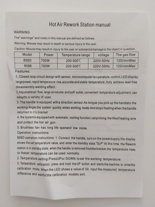 Estação de Soldar / Retrabalho de Ar Quente 858D – Rigorosamente Nova