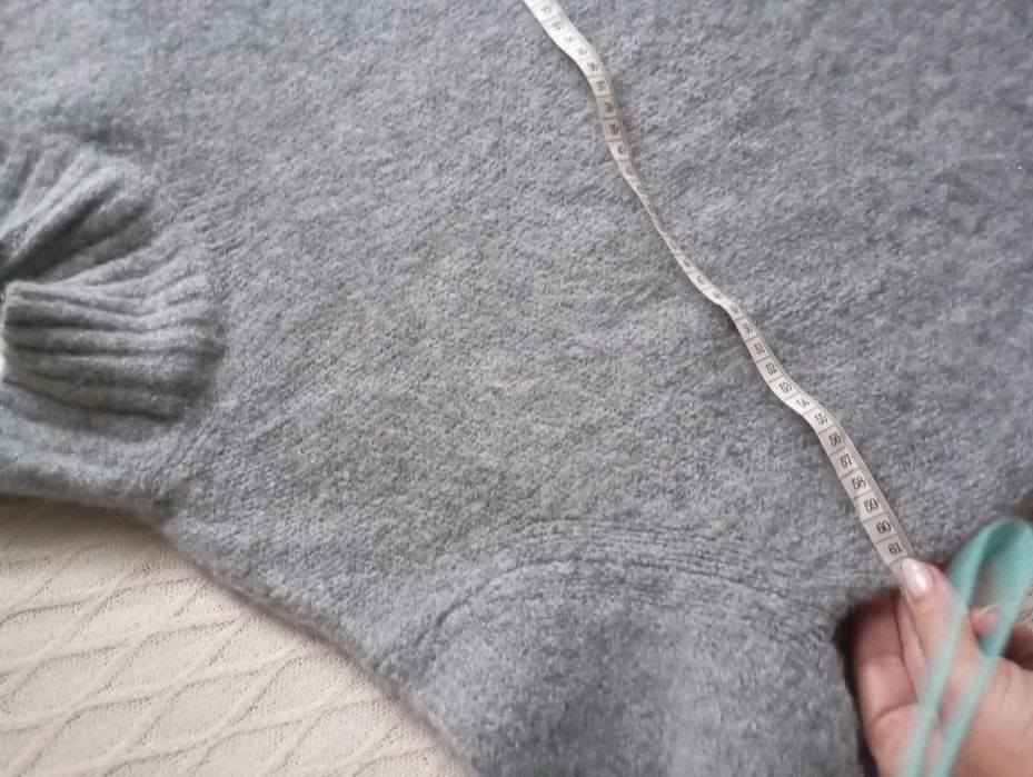 H&M S-M szary owersizowy pudełkowy sweter z wełną i alpaką