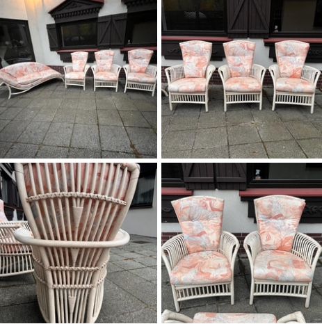 Fotel ogrodowy naturalny bambus/ rattan. Flechtatelier Schütz. Lata 80