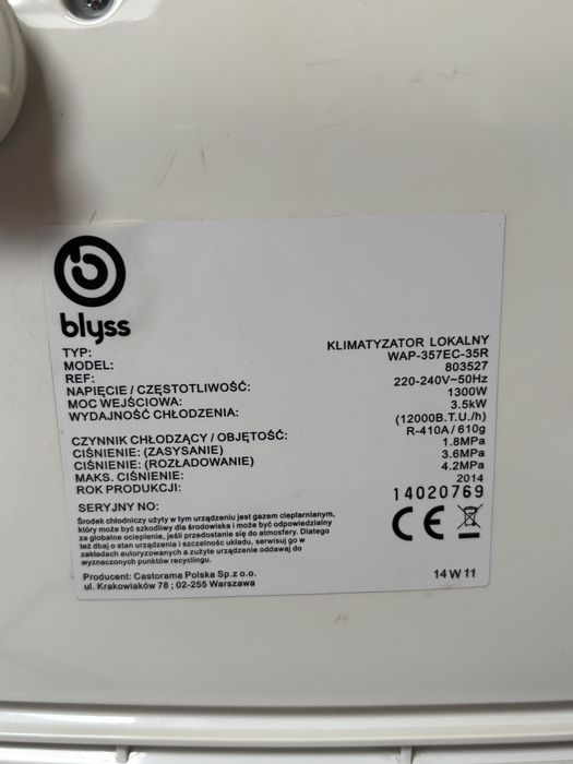 Klimatyzator przenośny BLISS 3,5 kW – sprawny