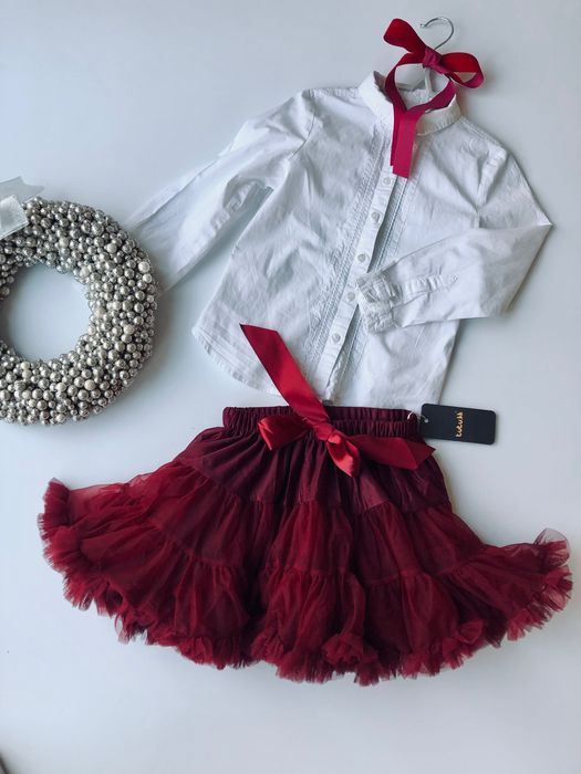 Nowa Bordowa TuTu spodnica spódniczka 128 134 burgu swiateczna 140 146