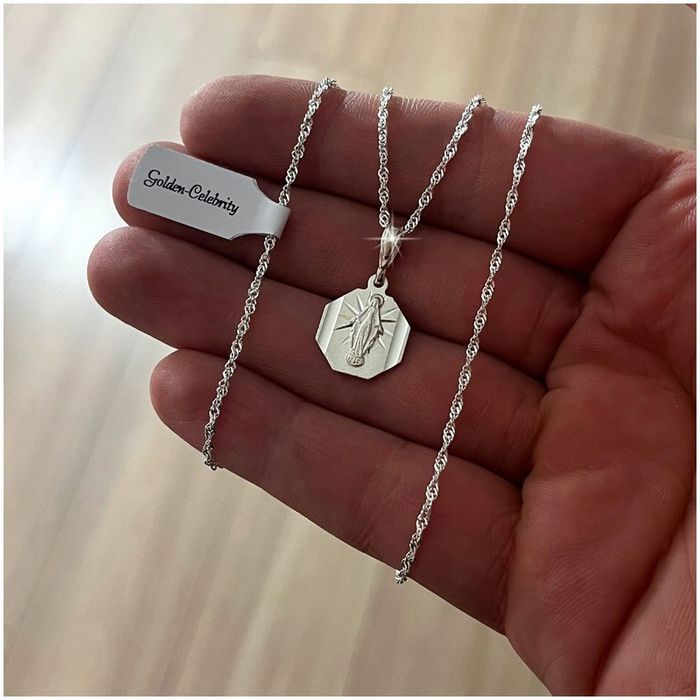 Srebrny Łańcuszek + Medalik Matka Boska 925 Prezent Komunia Chrzest Gr
