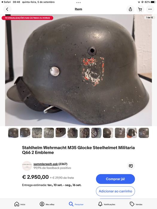 Capacete Nazi Segunda Guerra Mundial Alemão Original