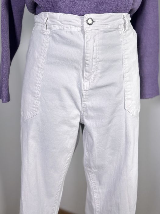 Białe spodnie damskie wiosenne 44 XXL nieprześwitujące wysoki stan