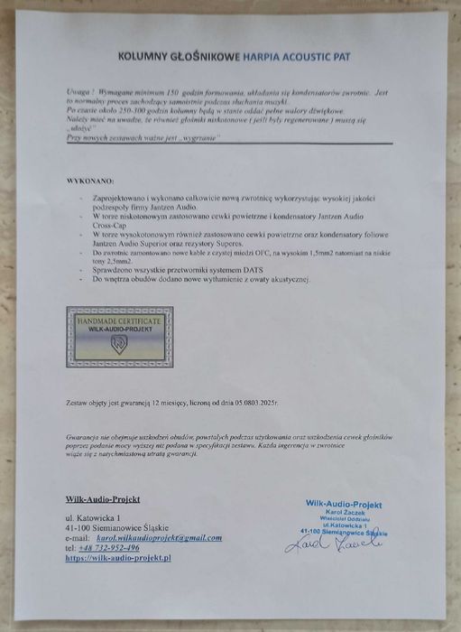 Harpia Acoustics Pat! Piękne polskie kolumny, rzadkie na rynku,.