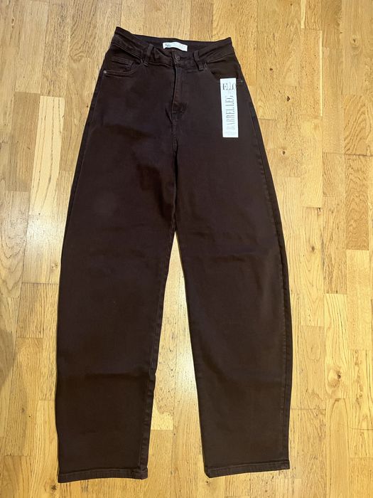 Spodnie jeans balloon Barrel Leg rozm 34/36 Nowe czekoladowe