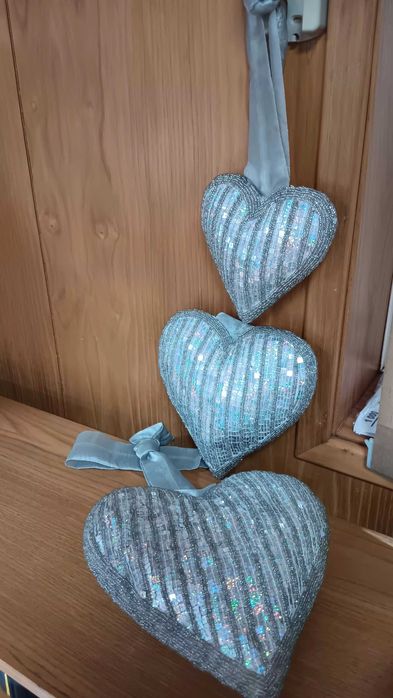 Conjunto 3 corações prateados cinza