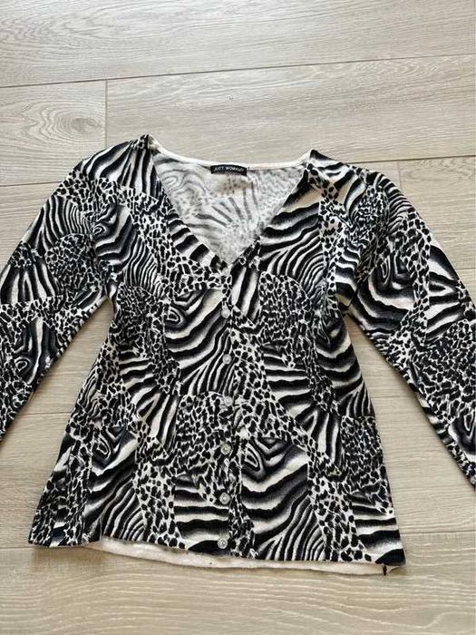 Bluzka wełna merino animal print zebra leopard Y2K dopasowana