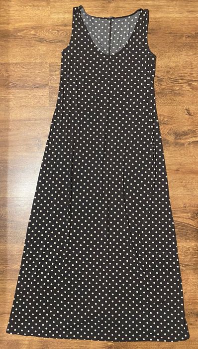 Klasyczna prosta długa maxi sukienka grochy groszki Calzedonia Cobey