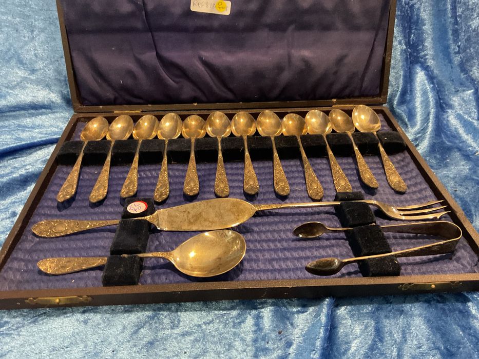 Talher serviço café vintage casquinha com estojo 16 peças