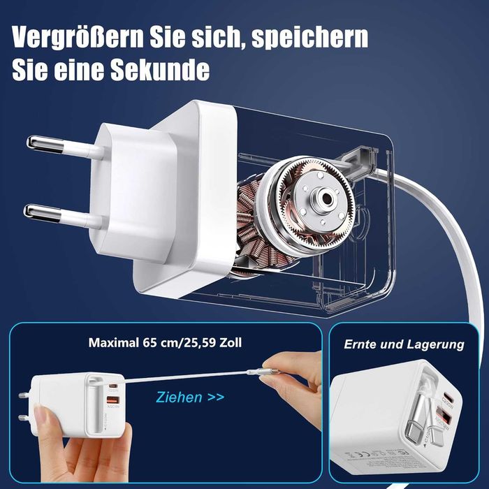 ładowarka USB-C 65 W, 3-portowy zasilacz sieciowy, szybka ładowarka