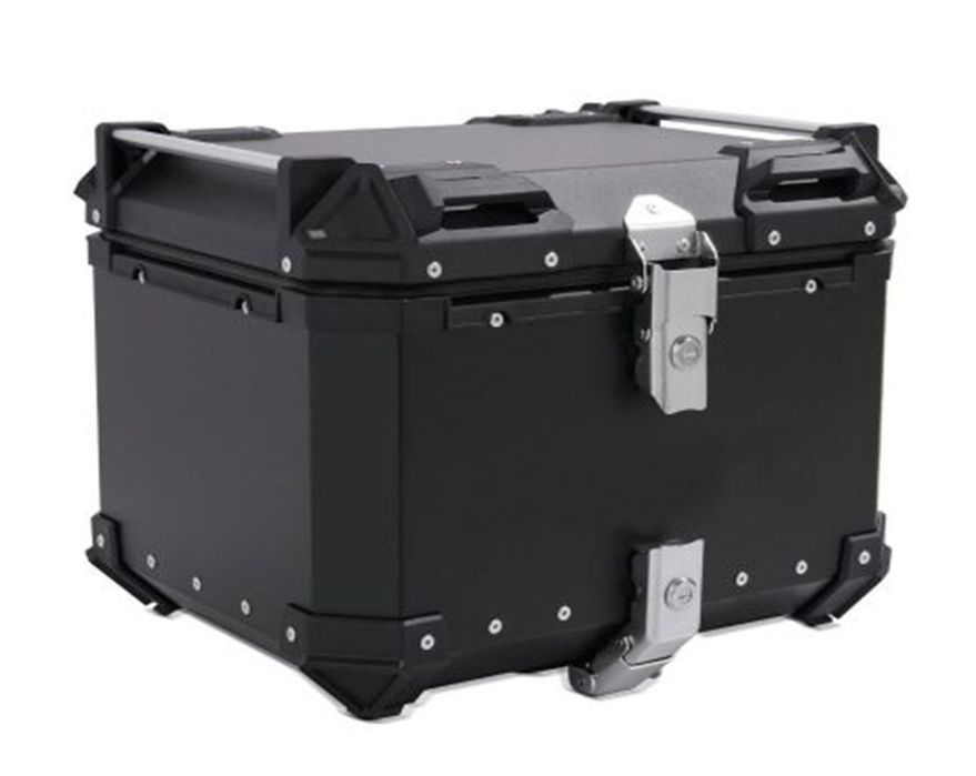 top case 35 litros aluminio preta com base de montagem
