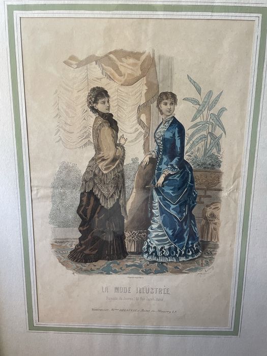 Ilustração uma gravura de moda da revista francesa La Mode Illustrée
