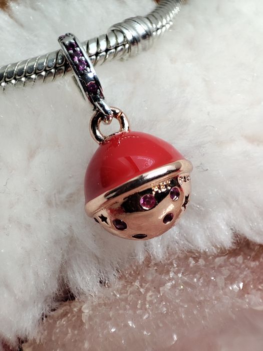 Charms zawieszka srebro 925 rose gold świąteczny dzwoneczek