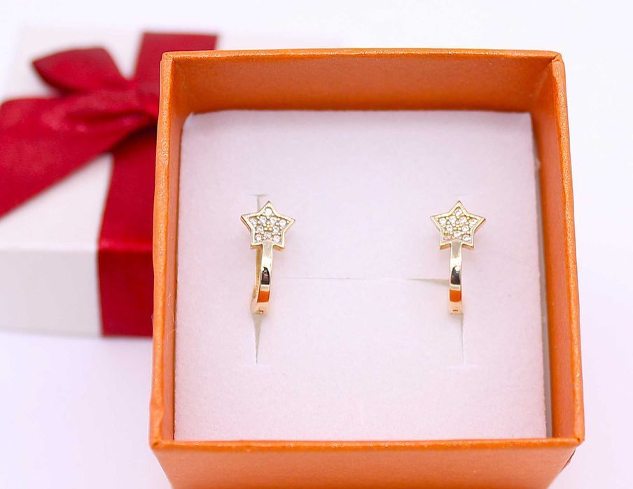 Złote kolczyki p.585/1,54g z gwiazdkami i cyrkoniami