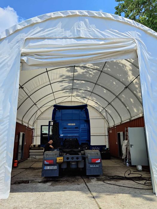 Hala Kontenerowa Łukowa 8x12m. Dostępne Plandeki- Biała, Zielona, Szara
