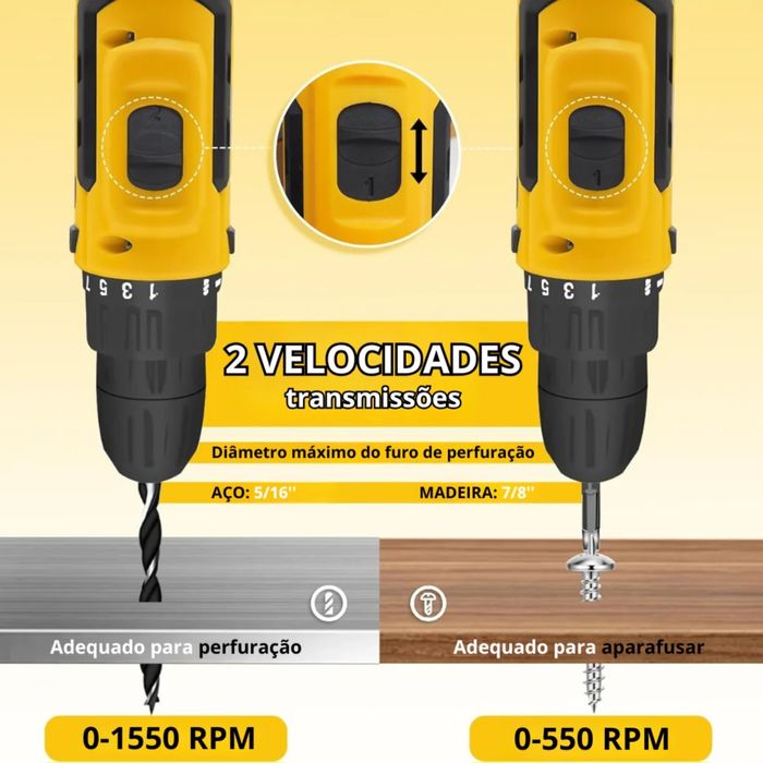 Maquina de furar e aparafusar com kit de ferramentas