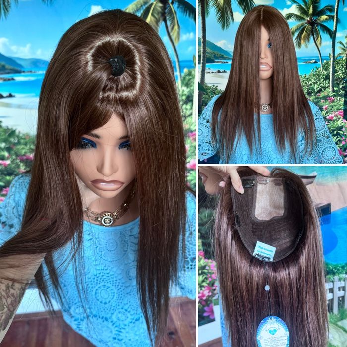 Натуральная большая накладка парик шёлк основа кожа славянка волос 55с